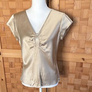 Talbots Vintage Champagne Silk V Neck Cap Sleeve Blouse 8